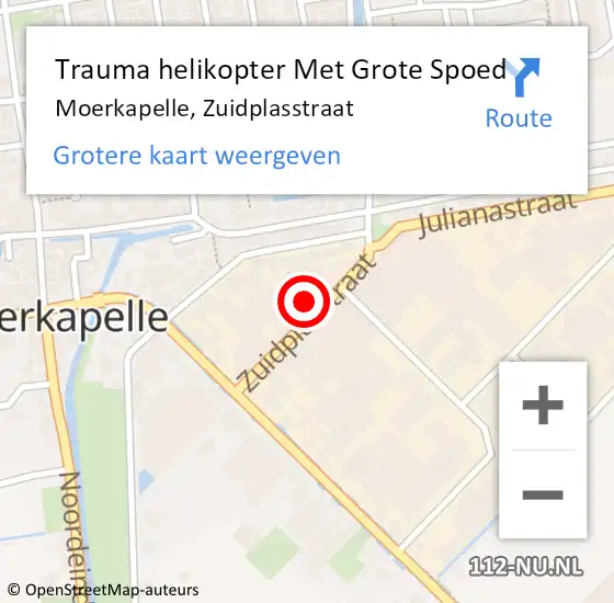 Locatie op kaart van de 112 melding: Trauma helikopter Met Grote Spoed Naar Moerkapelle, Zuidplasstraat op 12 augustus 2024 09:23