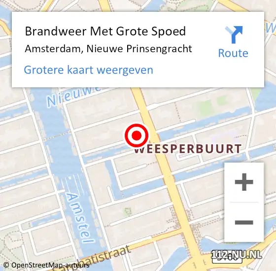 Locatie op kaart van de 112 melding: Brandweer Met Grote Spoed Naar Amsterdam, Nieuwe Prinsengracht op 12 augustus 2024 09:30