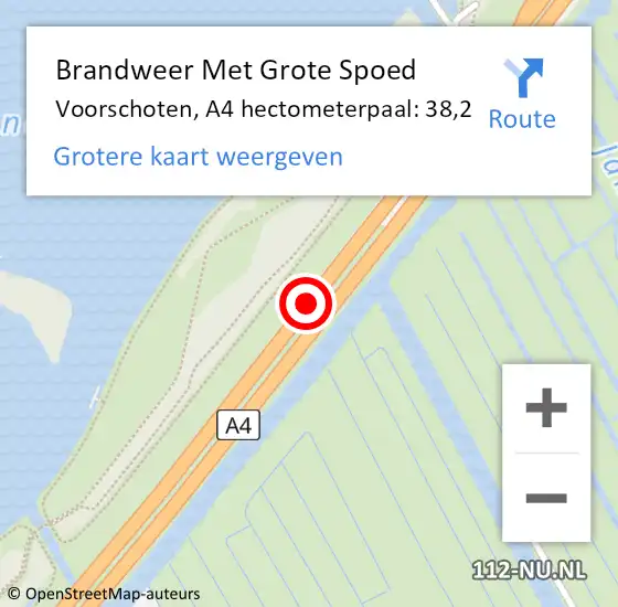 Locatie op kaart van de 112 melding: Brandweer Met Grote Spoed Naar Voorschoten, A4 hectometerpaal: 38,2 op 12 augustus 2024 09:52