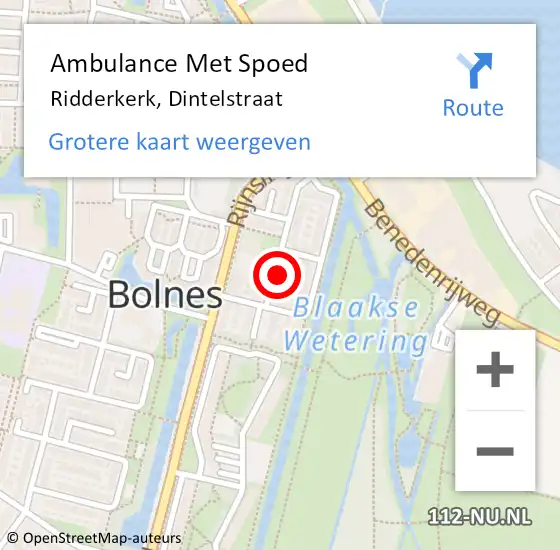 Locatie op kaart van de 112 melding: Ambulance Met Spoed Naar Ridderkerk, Dintelstraat op 12 augustus 2024 10:09