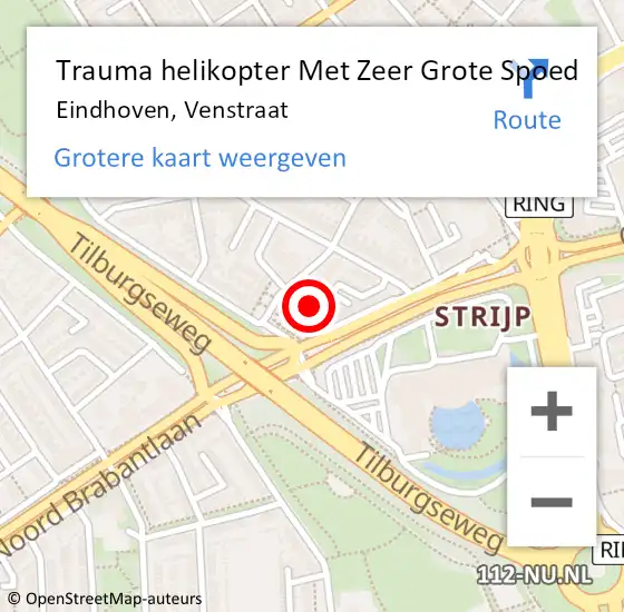 Locatie op kaart van de 112 melding: Trauma helikopter Met Zeer Grote Spoed Naar Eindhoven, Venstraat op 12 augustus 2024 10:09