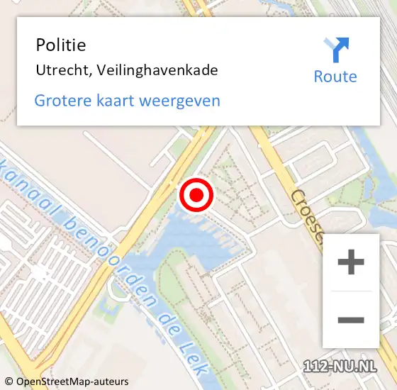 Locatie op kaart van de 112 melding: Politie Utrecht, Veilinghavenkade op 12 augustus 2024 10:09