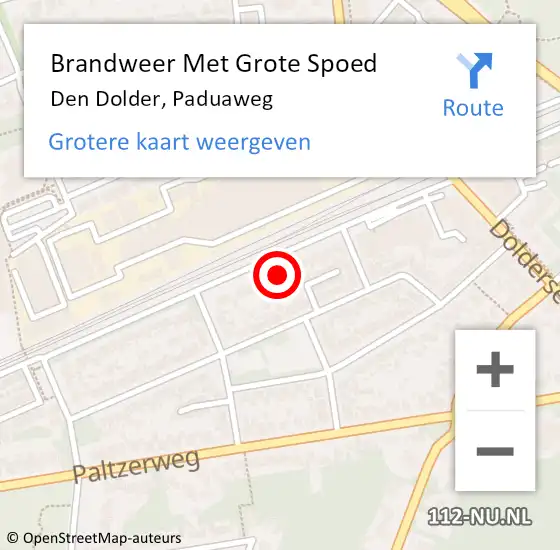 Locatie op kaart van de 112 melding: Brandweer Met Grote Spoed Naar Den Dolder, Paduaweg op 12 augustus 2024 10:15