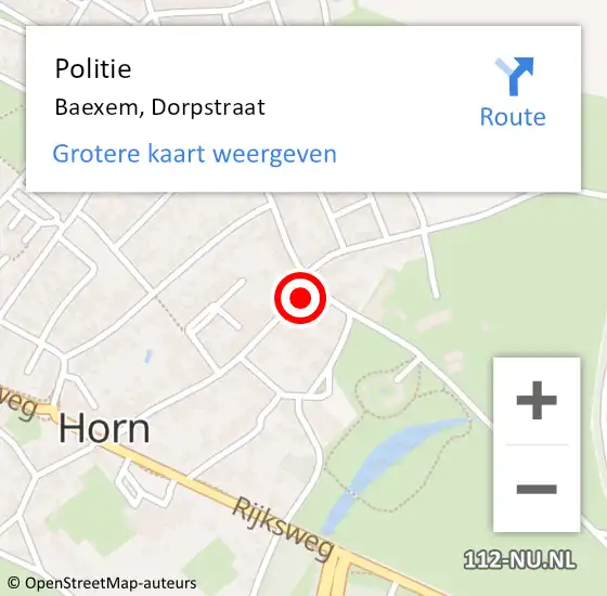 Locatie op kaart van de 112 melding: Politie Baexem, Dorpstraat op 12 augustus 2024 10:18