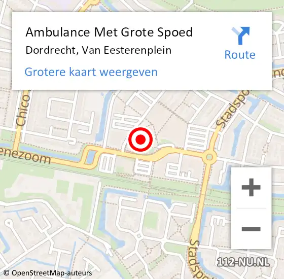 Locatie op kaart van de 112 melding: Ambulance Met Grote Spoed Naar Dordrecht, Van Eesterenplein op 12 augustus 2024 10:26