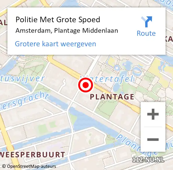 Locatie op kaart van de 112 melding: Politie Met Grote Spoed Naar Amsterdam, Plantage Middenlaan op 12 augustus 2024 10:26