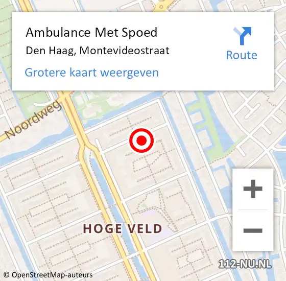 Locatie op kaart van de 112 melding: Ambulance Met Spoed Naar Den Haag, Montevideostraat op 12 augustus 2024 10:34