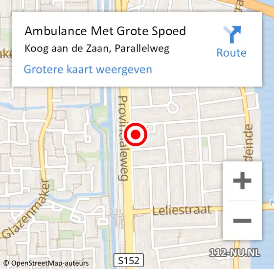 Locatie op kaart van de 112 melding: Ambulance Met Grote Spoed Naar Koog aan de Zaan, Parallelweg op 12 augustus 2024 10:59