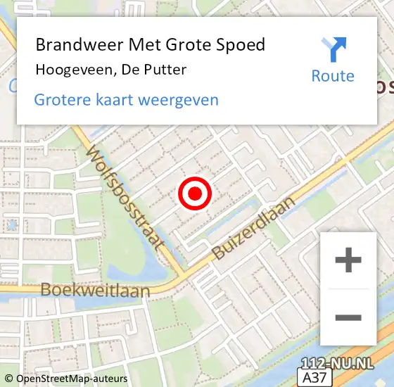 Locatie op kaart van de 112 melding: Brandweer Met Grote Spoed Naar Hoogeveen, De Putter op 16 oktober 2014 07:42