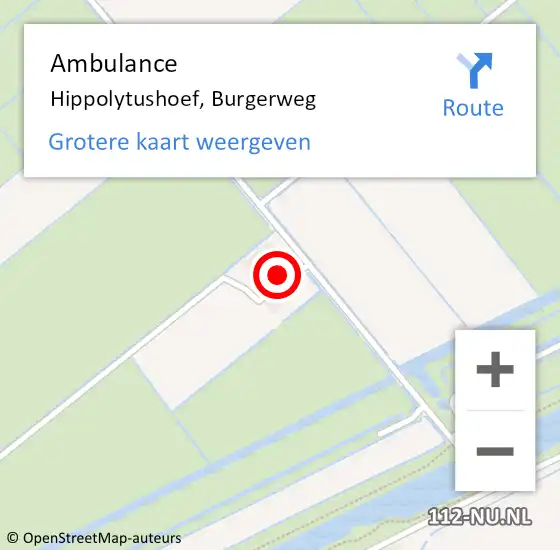 Locatie op kaart van de 112 melding: Ambulance Hippolytushoef, Burgerweg op 12 augustus 2024 11:04