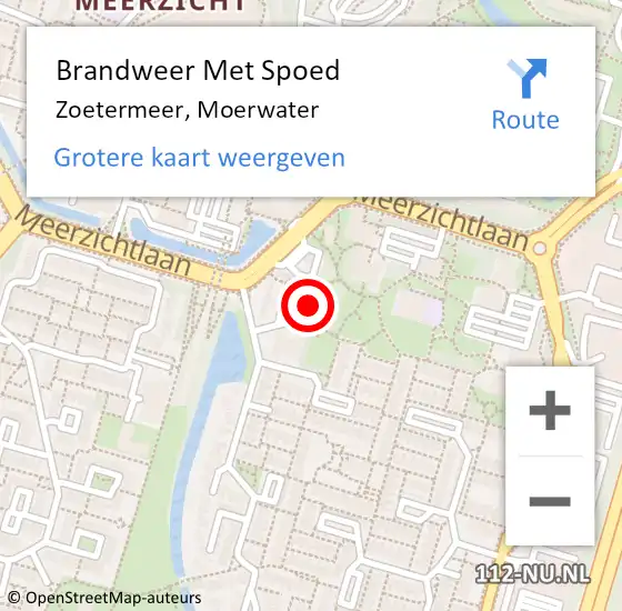 Locatie op kaart van de 112 melding: Brandweer Met Spoed Naar Zoetermeer, Moerwater op 12 augustus 2024 11:14