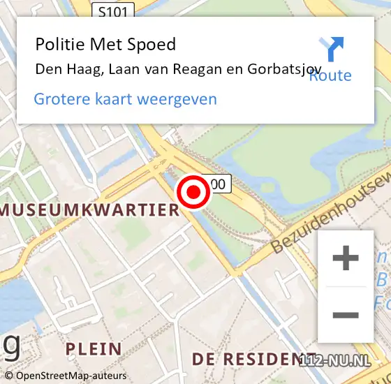 Locatie op kaart van de 112 melding: Politie Met Spoed Naar Den Haag, Laan van Reagan en Gorbatsjov op 12 augustus 2024 11:17