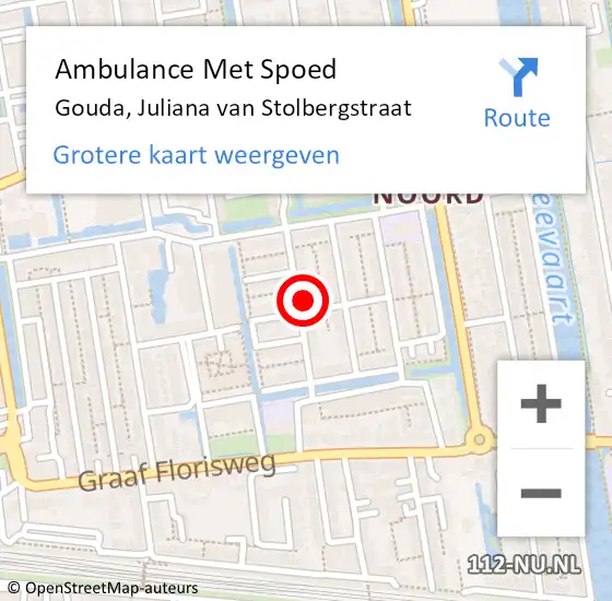 Locatie op kaart van de 112 melding: Ambulance Met Spoed Naar Gouda, Juliana van Stolbergstraat op 12 augustus 2024 11:56