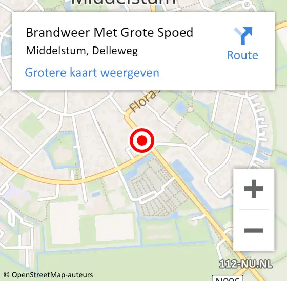 Locatie op kaart van de 112 melding: Brandweer Met Grote Spoed Naar Middelstum, Delleweg op 12 augustus 2024 12:02