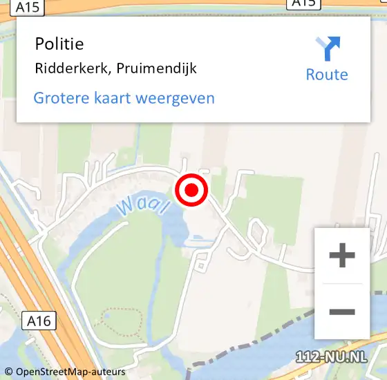 Locatie op kaart van de 112 melding: Politie Ridderkerk, Pruimendijk op 12 augustus 2024 12:07