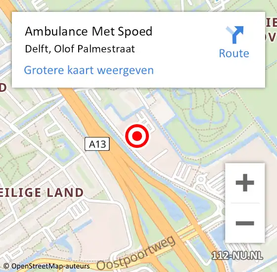 Locatie op kaart van de 112 melding: Ambulance Met Spoed Naar Delft, Olof Palmestraat op 12 augustus 2024 12:07