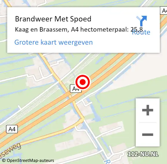 Locatie op kaart van de 112 melding: Brandweer Met Spoed Naar Kaag en Braassem, A4 hectometerpaal: 25,8 op 12 augustus 2024 12:10