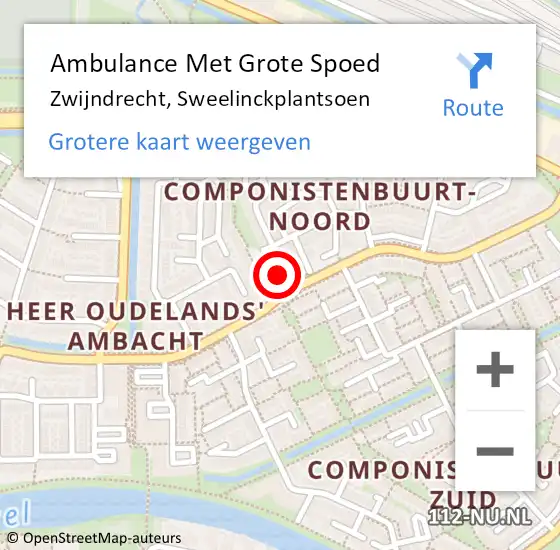 Locatie op kaart van de 112 melding: Ambulance Met Grote Spoed Naar Zwijndrecht, Sweelinckplantsoen op 12 augustus 2024 12:12