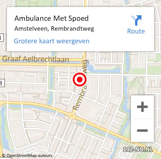 Locatie op kaart van de 112 melding: Ambulance Met Spoed Naar Amstelveen, Rembrandtweg op 12 augustus 2024 12:28