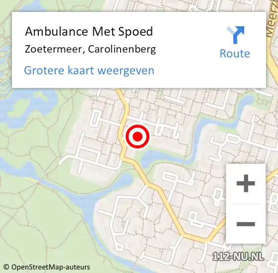 Locatie op kaart van de 112 melding: Ambulance Met Spoed Naar Zoetermeer, Carolinenberg op 12 augustus 2024 12:36