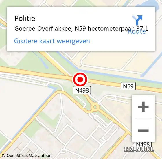 Locatie op kaart van de 112 melding: Politie Goeree-Overflakkee, N59 hectometerpaal: 37,1 op 12 augustus 2024 12:41