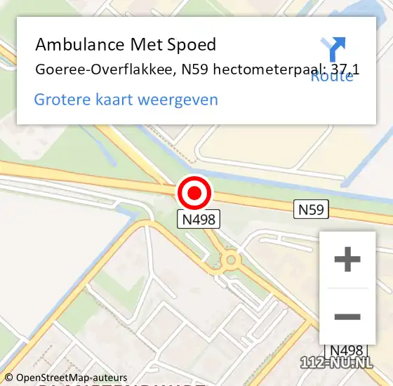 Locatie op kaart van de 112 melding: Ambulance Met Spoed Naar Goeree-Overflakkee, N59 hectometerpaal: 37,1 op 12 augustus 2024 12:41