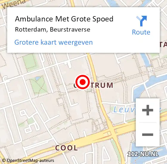 Locatie op kaart van de 112 melding: Ambulance Met Grote Spoed Naar Rotterdam, Beurstraverse op 12 augustus 2024 12:54