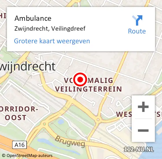 Locatie op kaart van de 112 melding: Ambulance Zwijndrecht, Veilingdreef op 12 augustus 2024 13:00