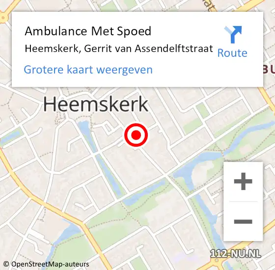 Locatie op kaart van de 112 melding: Ambulance Met Spoed Naar Heemskerk, Gerrit van Assendelftstraat op 12 augustus 2024 13:20