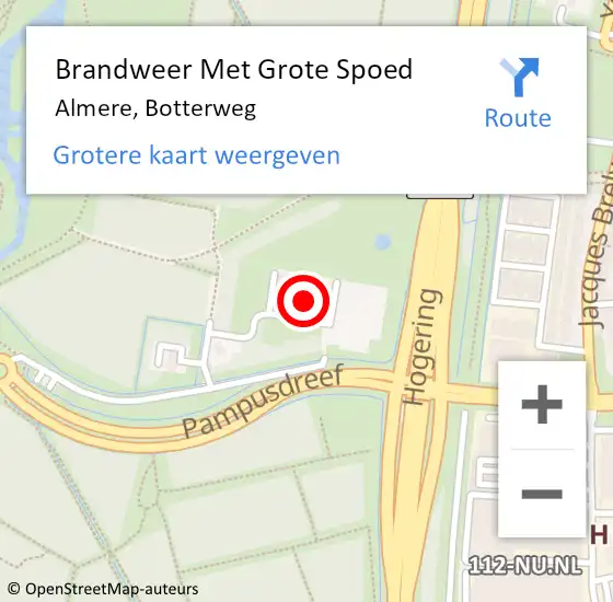 Locatie op kaart van de 112 melding: Brandweer Met Grote Spoed Naar Almere, Botterweg op 12 augustus 2024 13:29