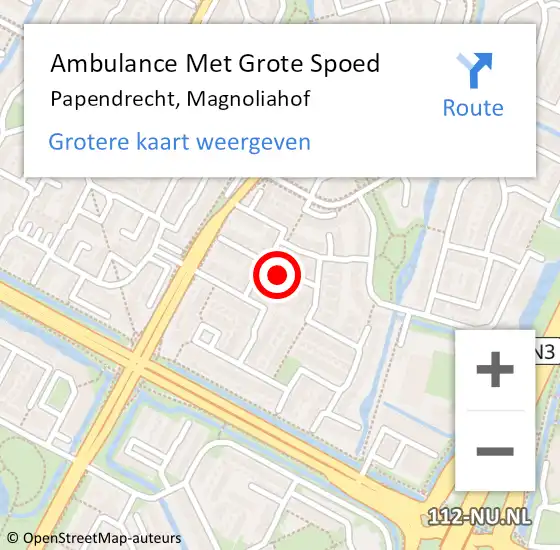 Locatie op kaart van de 112 melding: Ambulance Met Grote Spoed Naar Papendrecht, Magnoliahof op 12 augustus 2024 13:31