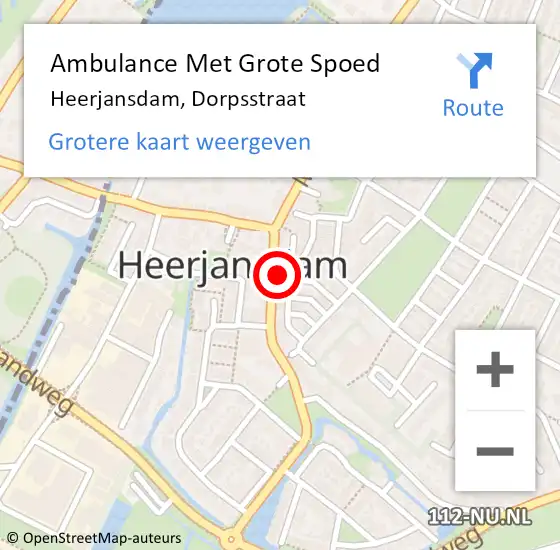 Locatie op kaart van de 112 melding: Ambulance Met Grote Spoed Naar Heerjansdam, Dorpsstraat op 12 augustus 2024 13:38