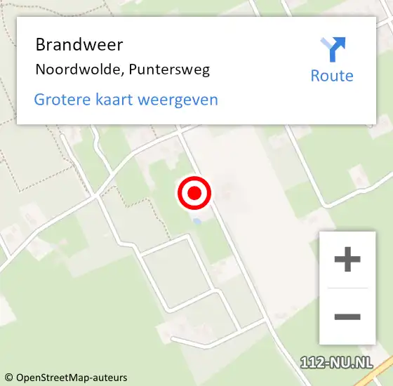 Locatie op kaart van de 112 melding: Brandweer Noordwolde, Puntersweg op 12 augustus 2024 13:39