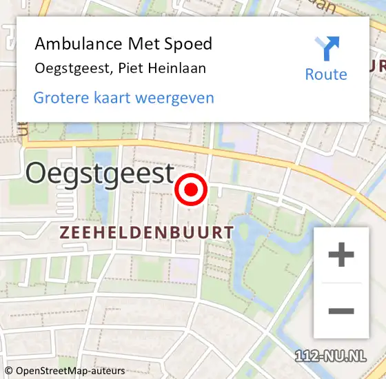 Locatie op kaart van de 112 melding: Ambulance Met Spoed Naar Oegstgeest, Piet Heinlaan op 12 augustus 2024 13:41