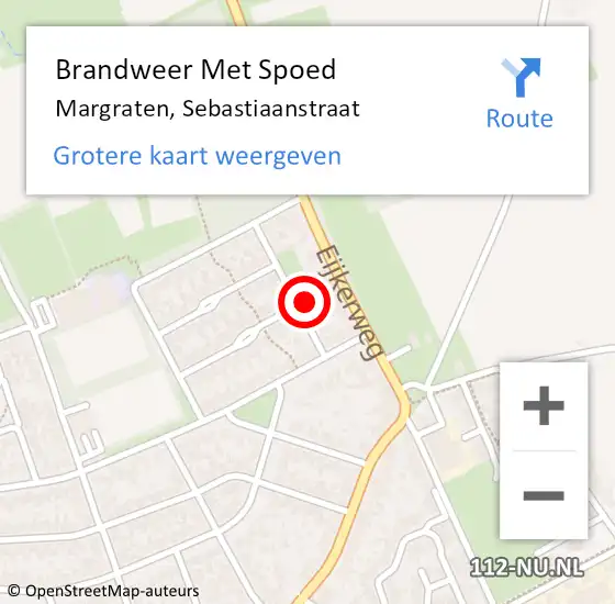 Locatie op kaart van de 112 melding: Brandweer Met Spoed Naar Margraten, Sebastiaanstraat op 12 augustus 2024 13:46