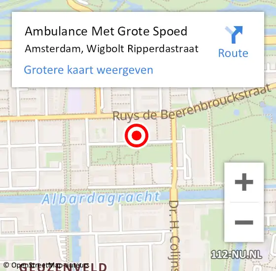 Locatie op kaart van de 112 melding: Ambulance Met Grote Spoed Naar Amsterdam, Wigbolt Ripperdastraat op 12 augustus 2024 13:56