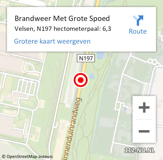 Locatie op kaart van de 112 melding: Brandweer Met Grote Spoed Naar Velsen, N197 hectometerpaal: 6,3 op 12 augustus 2024 14:03