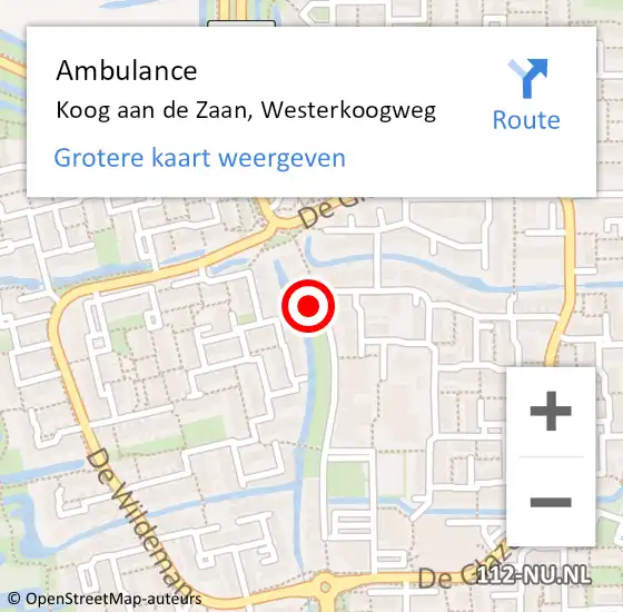 Locatie op kaart van de 112 melding: Ambulance Koog aan de Zaan, Westerkoogweg op 12 augustus 2024 14:03