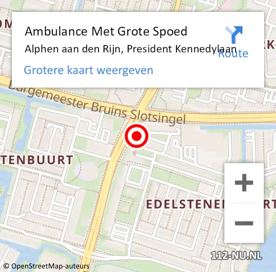 Locatie op kaart van de 112 melding: Ambulance Met Grote Spoed Naar Alphen aan den Rijn, President Kennedylaan op 12 augustus 2024 14:06