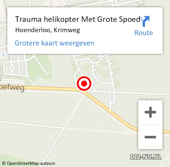 Locatie op kaart van de 112 melding: Trauma helikopter Met Grote Spoed Naar Hoenderloo, Krimweg op 12 augustus 2024 14:14