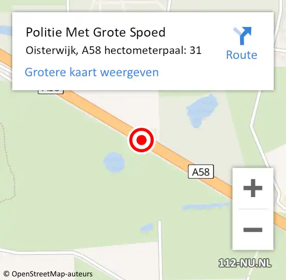 Locatie op kaart van de 112 melding: Politie Met Grote Spoed Naar Oisterwijk, A58 hectometerpaal: 31 op 12 augustus 2024 14:26