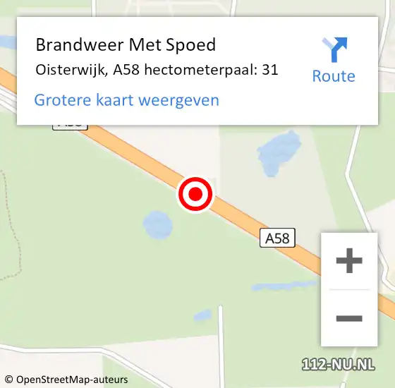 Locatie op kaart van de 112 melding: Brandweer Met Spoed Naar Oisterwijk, A58 hectometerpaal: 31 op 12 augustus 2024 14:40