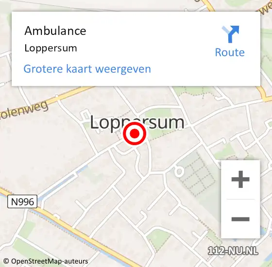 Locatie op kaart van de 112 melding: Ambulance Loppersum op 12 augustus 2024 14:52