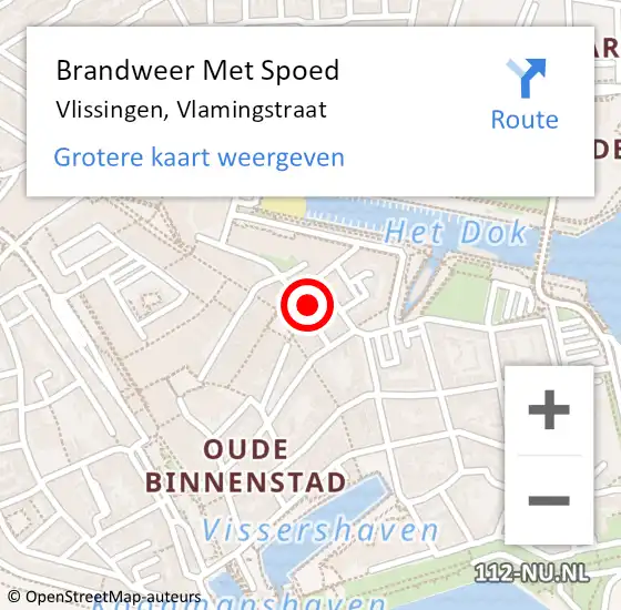 Locatie op kaart van de 112 melding: Brandweer Met Spoed Naar Vlissingen, Vlamingstraat op 12 augustus 2024 14:52