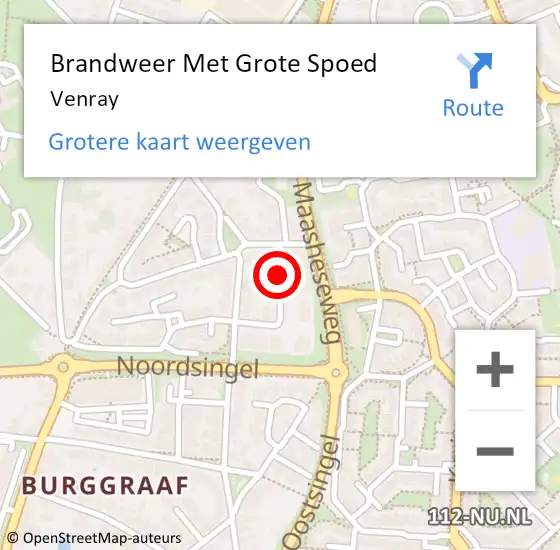 Locatie op kaart van de 112 melding: Brandweer Met Grote Spoed Naar Venray op 12 augustus 2024 14:55