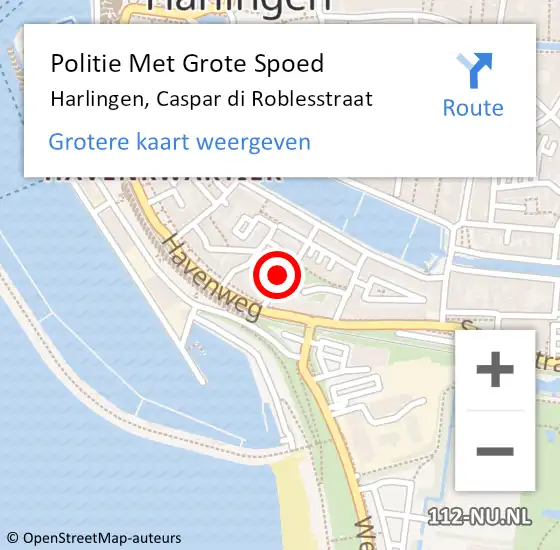 Locatie op kaart van de 112 melding: Politie Met Grote Spoed Naar Harlingen, Caspar di Roblesstraat op 12 augustus 2024 15:05