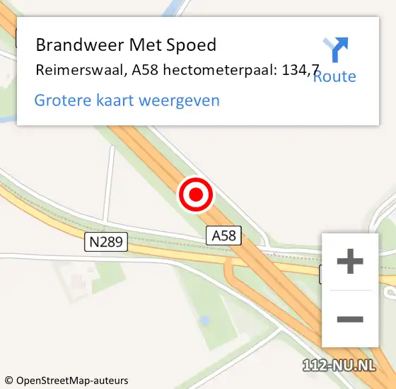 Locatie op kaart van de 112 melding: Brandweer Met Spoed Naar Reimerswaal, A58 hectometerpaal: 134,7 op 12 augustus 2024 15:20