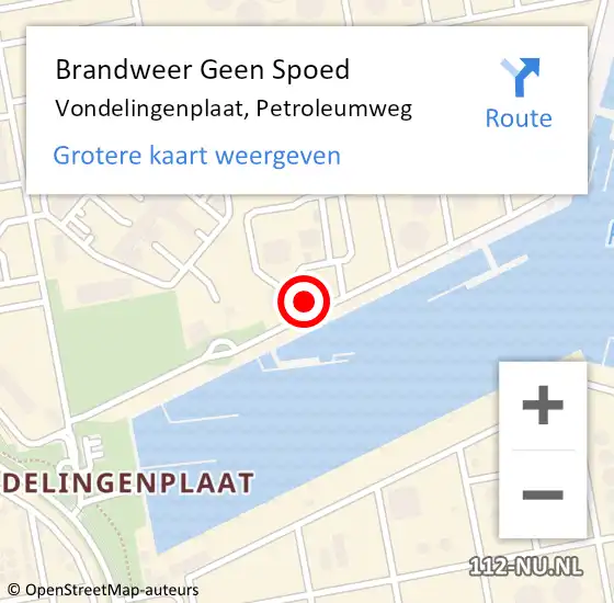 Locatie op kaart van de 112 melding: Brandweer Geen Spoed Naar Vondelingenplaat, Petroleumweg op 12 augustus 2024 15:24