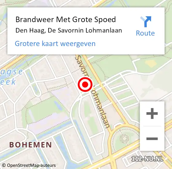 Locatie op kaart van de 112 melding: Brandweer Met Grote Spoed Naar Den Haag, De Savornin Lohmanlaan op 12 augustus 2024 15:24