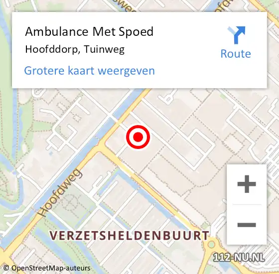 Locatie op kaart van de 112 melding: Ambulance Met Spoed Naar Hoofddorp, Tuinweg op 12 augustus 2024 15:37